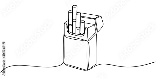 Minimalist Continuous Line Drawing of an Open Pack of Cigarettes. 