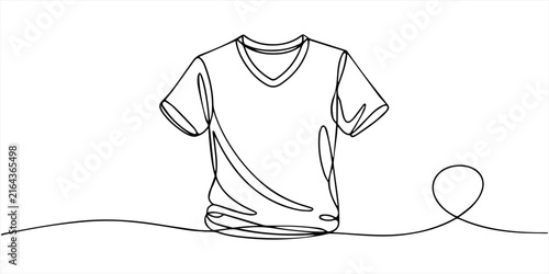 Minimalist Continuous Line Drawing of a V-Neck T-Shirt. 