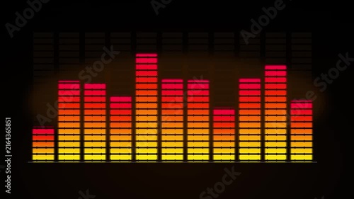 Vibrant digital audio equalizer bars pulsating in rhythmic motion within this dynamic glowing music visualization interface video clip animation display