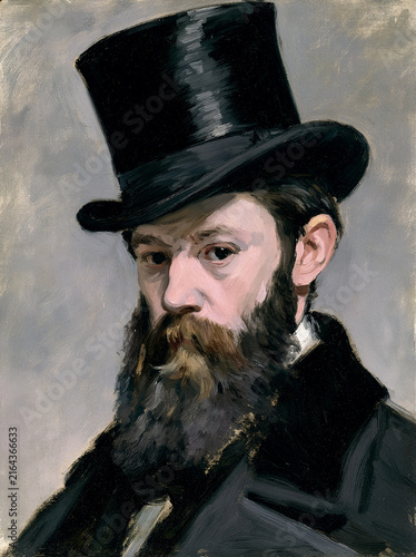 Vintage portrait painting of a 19th century gentleman in a top hat