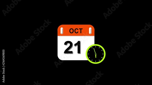 Oct 21 date 2026 animation . clock and black background clean and stunning 4k animation.