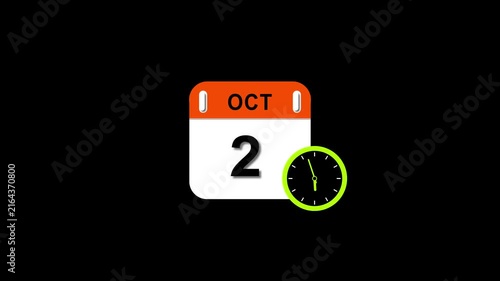 Oct 2 date 2026 animation . clock and black background clean and stunning 4k animation.