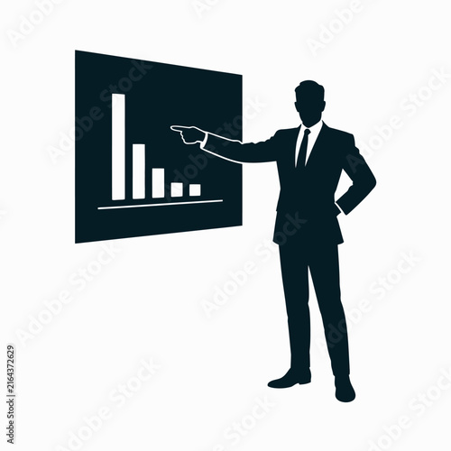 Businessman Pointing Declining Chart Silhouette Vector Graphic Icon