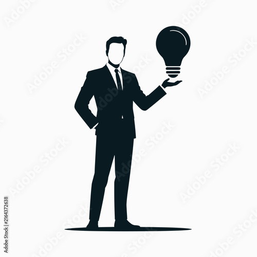 Businessman Holding Light Bulb Silhouette Vector Graphic Icon