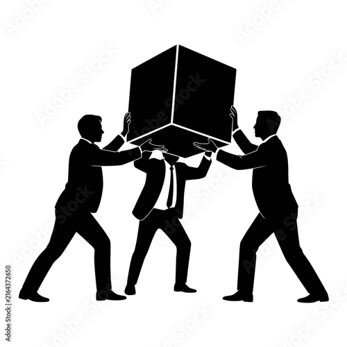Businessmen Lifting Big Cube Silhouette Vector Graphic Icon
