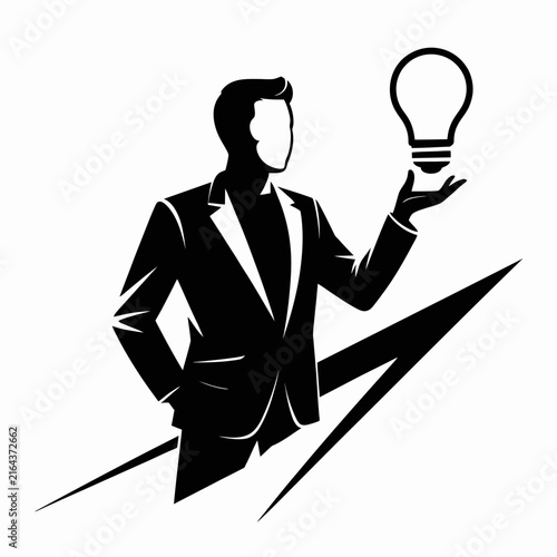 Businessman Holding Light Bulb Silhouette Vector Graphic Icon
