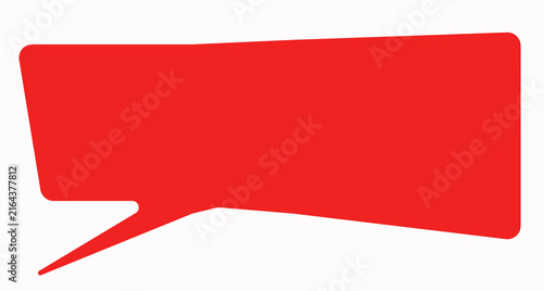 Foto One elongated bright red speech bubble with rounded corners and a pointed tail at the bottom left, centered on a clean white background, representing a message, comment, or announcement