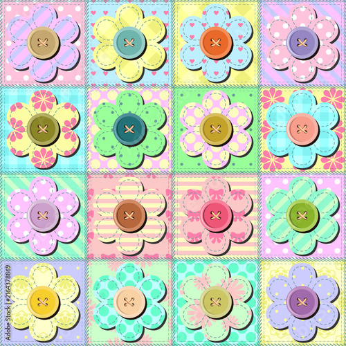 Beautiful patchwork background with different patterns for decoration textile, pack, paper etc nice cute print 	
