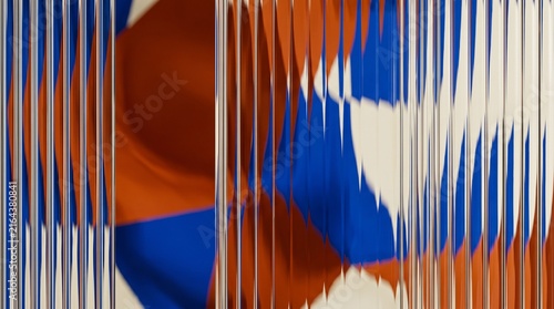 Abstract kinetic fluted glass background with refractive geometric color blocks