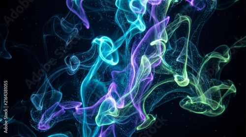 Abstract bioluminescent neon fluid background glowing in dark underwater void