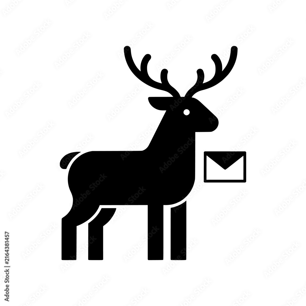 Fototapeta premium Premium Neo Minimal Reindeer Reading Christmas Letter icon featuring a charming holiday storytelling scene. Perfect for Christmas cards, children's products, seasonal branding, websites, and scalable 