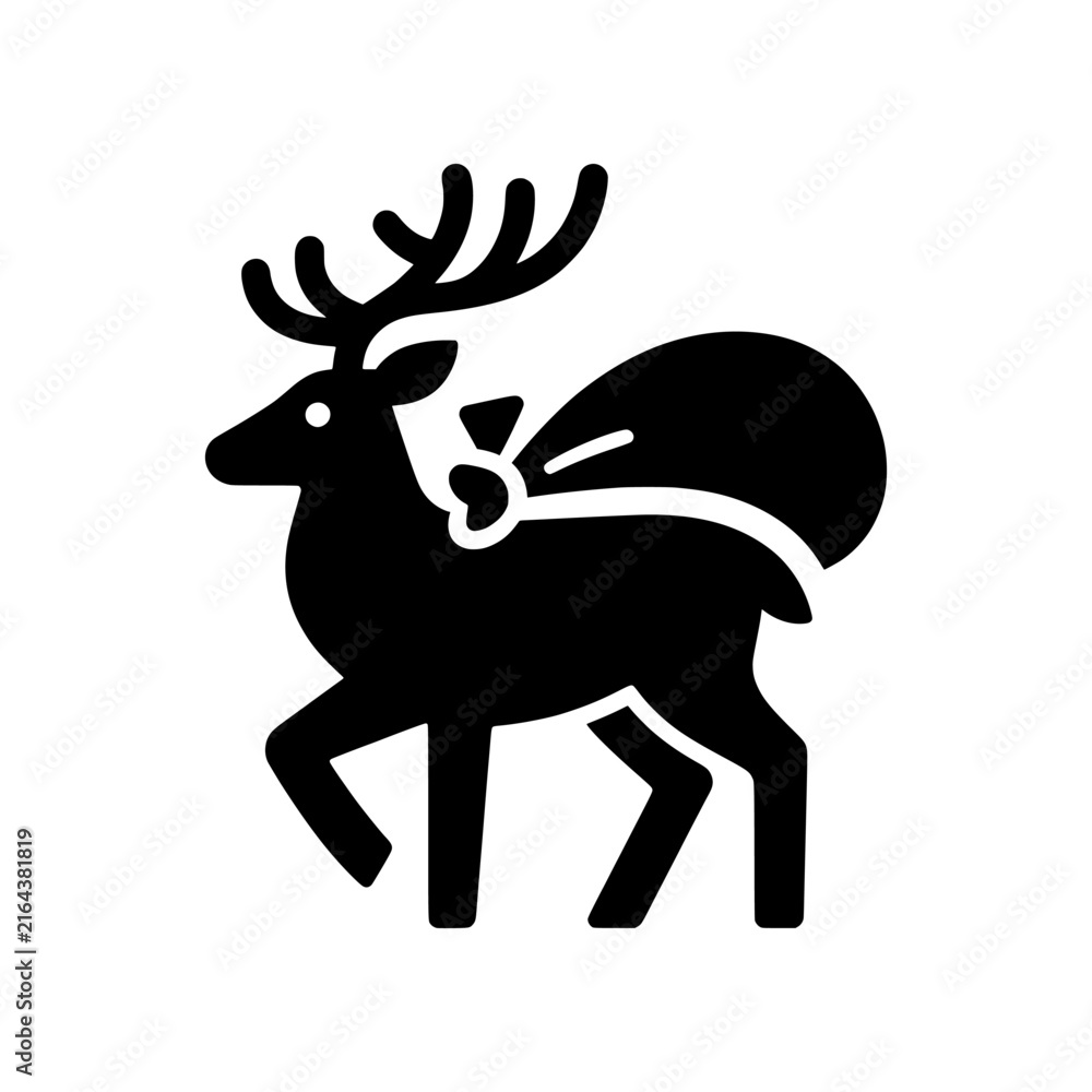 Fototapeta premium Premium Neo Minimal Reindeer with Christmas Stocking icon featuring a classic holiday gift symbol. Perfect for Christmas promotions, greeting cards, gift shops, websites, and scalable SVG icon collect