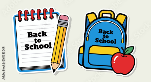 Canvas Print Back to school concept label stickers, vector illustration design