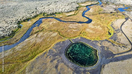 Abstract drawing of a landscape in Iceland, view from above.