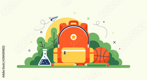 Konstfotografi Vector illustration bag and equipment for school, back to shcool banner landscap
