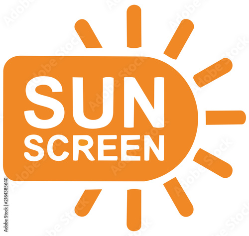 Sunscreen icon bright orange sun symbol with text for skin protection vector graphic for health and safety concepts