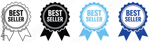 Best seller badge icons pack with outline and solid labels for product promotion awards and quality assurance