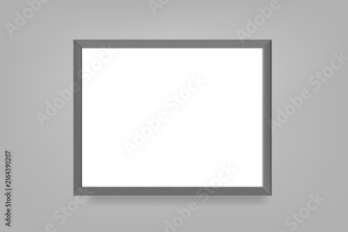 Portrait frame on grey wall. 3d vector mockup