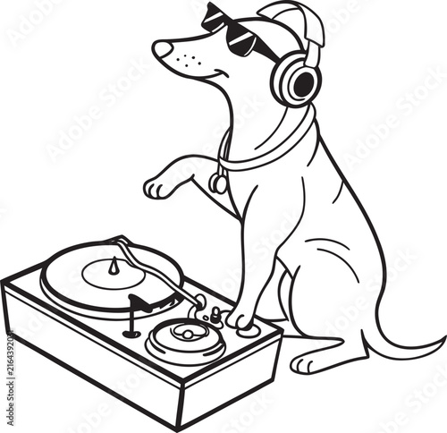 Hand Drawn Dachshund DJ with Turntable - Funny Music Cartoon Illustration for Party, Club and Event Design