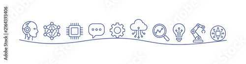 Digital transformation icons representing AI, data, and automation in technology
