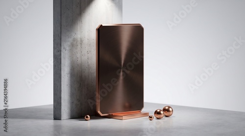 Luxury Copper Metal Card Standing on Minimalist Architectural Display