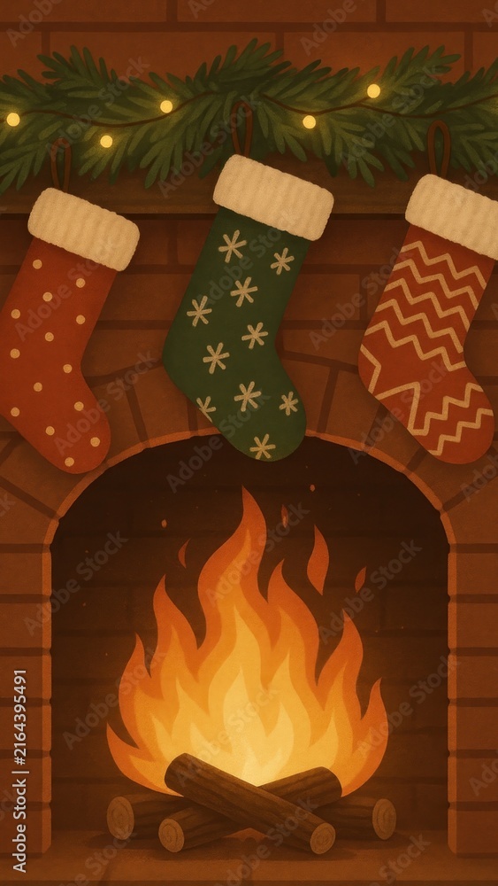 Fototapeta premium Cozy festive fireplace mobile wallpaper