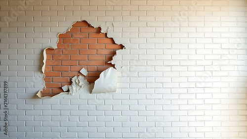 Peeling wallpaper over exposed fresh plaster wall, renovation and renewal concept