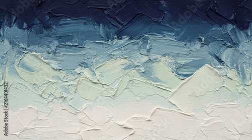 Thick textured abstract oil paint background with blue white gradient
