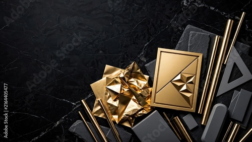 Luxury Gold Geometric Shapes on Dark Marble Background