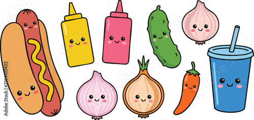 Kawaii food illustration featuring hotdogs hotdog sausage