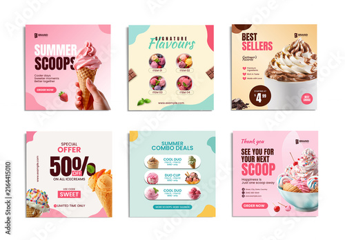 Ice Cream Shop Social Media Post Template Collection