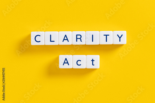 CLARITY Act text on white letter blocks over yellow background