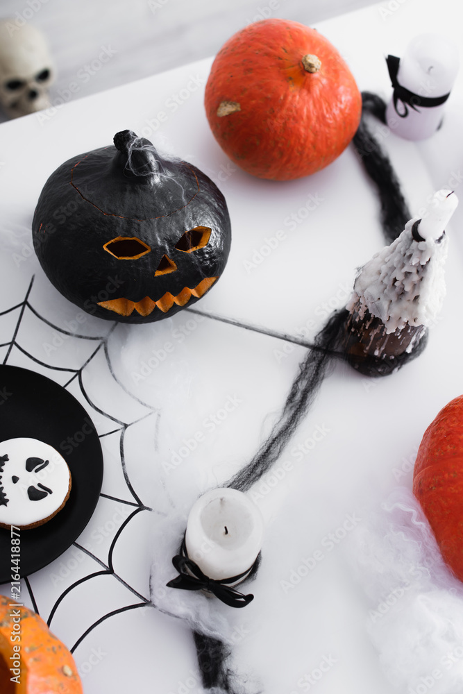 Fototapeta premium Vibrant Halloween decorations create a spooky atmosphere for autumn celebrations