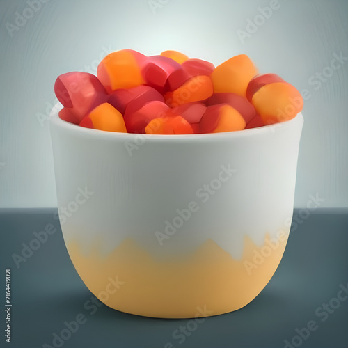 Colorful Jelly Beans in White Ceramic Bowl for Snacking and Candy Display.