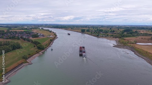 Low water levels affecting cargo ship traffic on the rhine river in germany