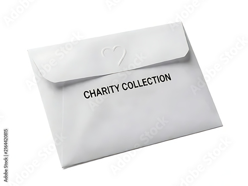 Blank white charity donation envelope for fundraising and nonprofit financial contributions isolated on transparent background