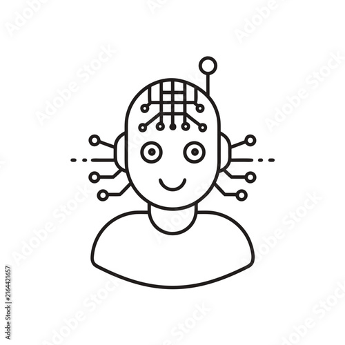 AI Robot with Microchip Single Line Art Vector Icon Design.