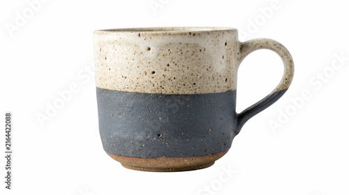 фотографія Handcrafted ceramic mug with rustic glaze, two-tone stoneware coffee cup, minima