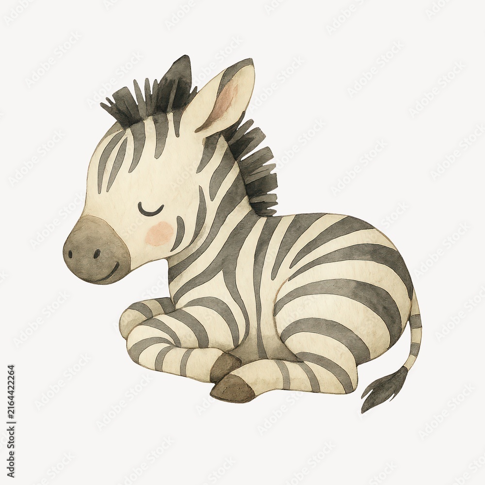 Naklejka premium Cute watercolor zebra illustration.