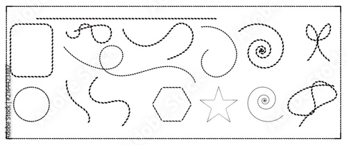 Brush-style rope circle with vintage knot and thread design. Flat vector illustration isolated on white background.