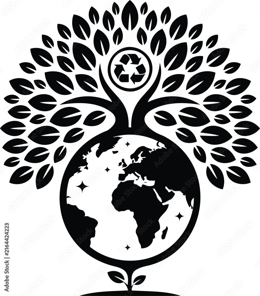 Fototapeta premium Minimalist black and white of a stylized bull silhouette in a circular frame with geometric sunburst background