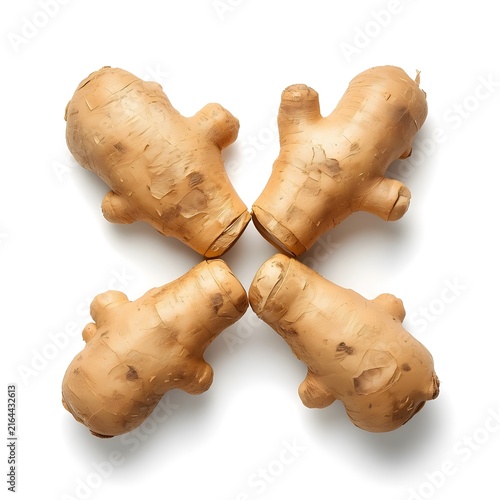 Fresh Ginger Root Pieces Isolated on White Background