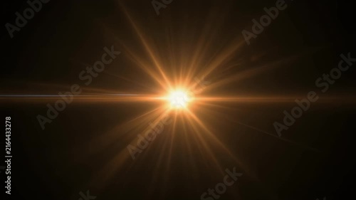 Warm glowing sun with subtle flare streaks, black background isolation