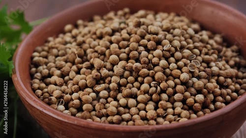 Dried coriander seeds in a bowl