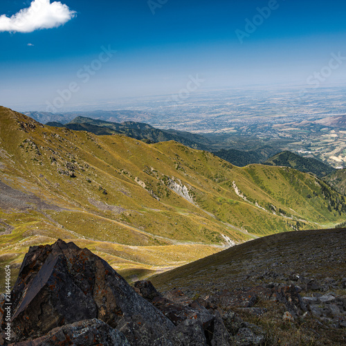 Landscape Kazachstan, mountain, trees, sky, travel, green, clubs, blue, forester, 