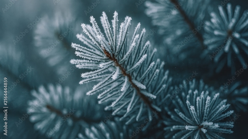 Fototapeta premium Frosted pine needles close-up.