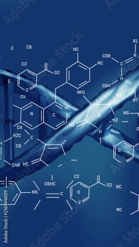 Animation of scientific data processing over dna strand spinning