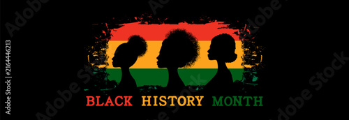 The silhouette of a woman with an Afro hairstyle against a background of African colors, red, yellow and green, symbolizes pride and strength.