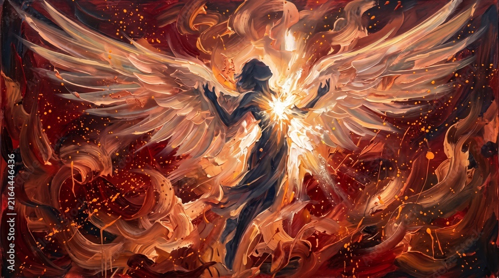 Fototapeta premium angel figure ascending through rising flames