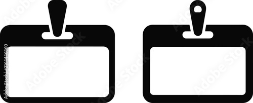 ID card holder icon set with clip solid black name badge identity symbol vector illustration